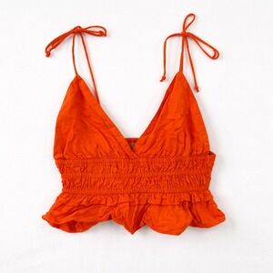 Orange Cotton Crop Top Mermaid Babydoll Festival Summer Y2K Spaghetti Straps  M